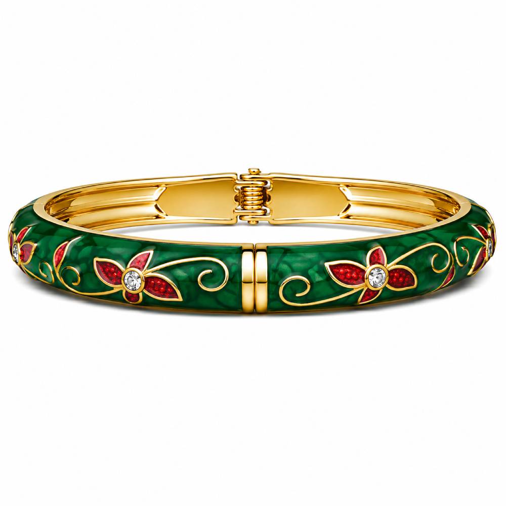gold-tone-enamel-floral-bangle-bracelet-rhinestone-front