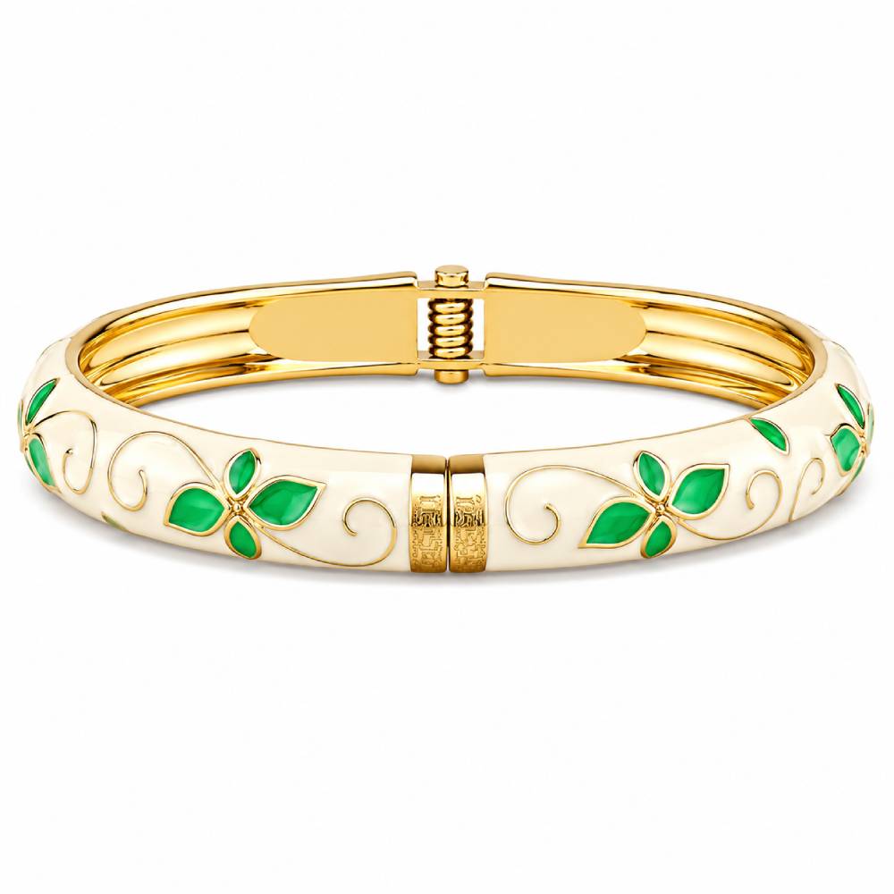 gold-tone-enamel-petal-bangle-green-ivory-main