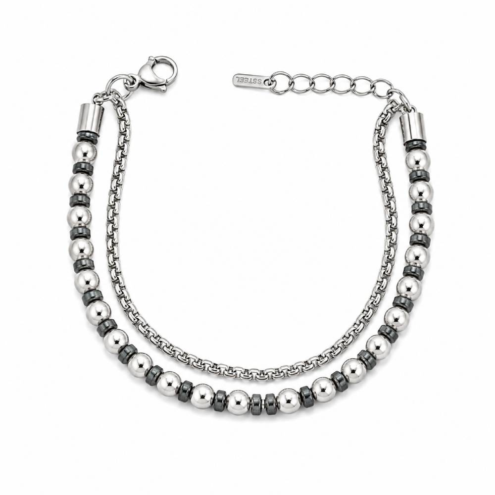 mens-double-chain-silver-grey-bead-bracelet-main