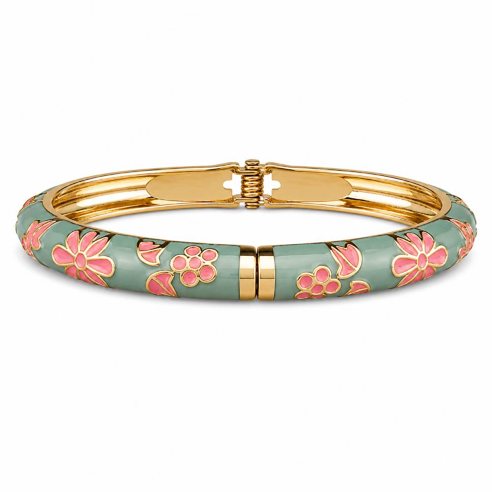 mint-green-pink-enamel-floral-bangle-bracelet